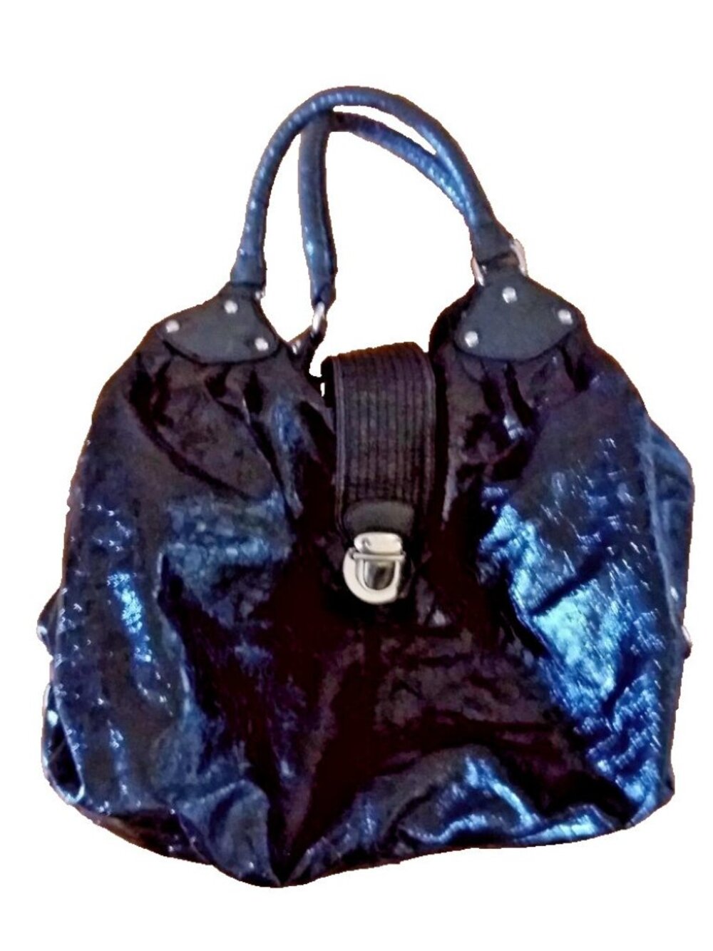 Y2K Large ESPRIT black hobo round hobo bucket 'lacquered' bag tote handbag